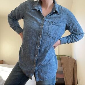 GAP Large Button Up Shirt Linen Blend Blue Long Sleeve Women’s Beachy Prep